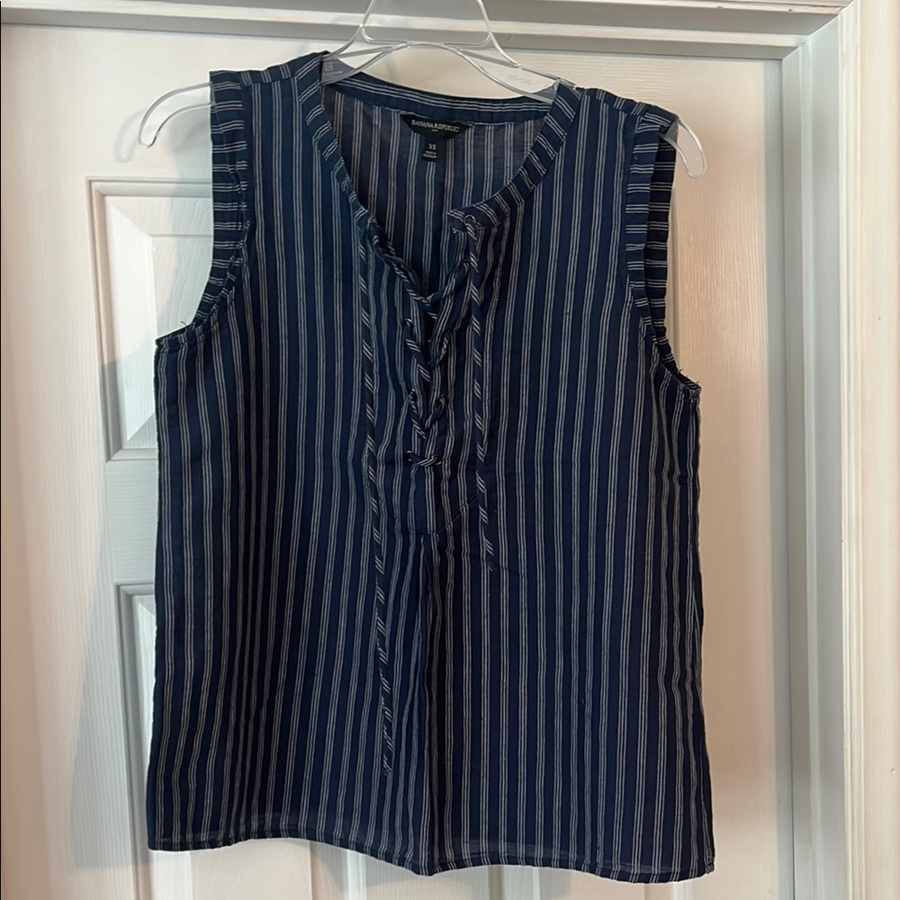 Banana Republic Factory Navy Blue and White Stripe Tie Front Tank Top